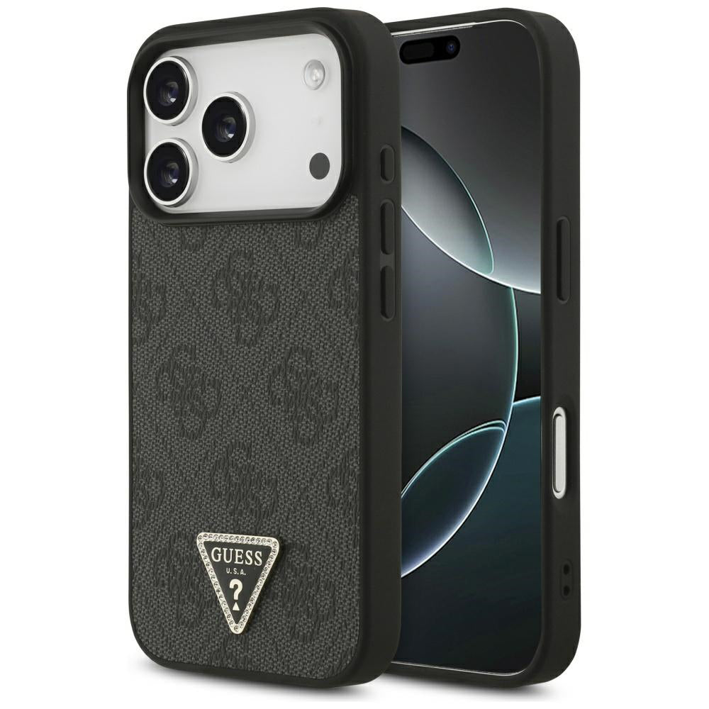Husa de protectie Guess Leather 4G Triangle Strass MagSafe (GUHMP17XP4TDPLK) compatibil cu iPhone 17 Pro Max, Negru