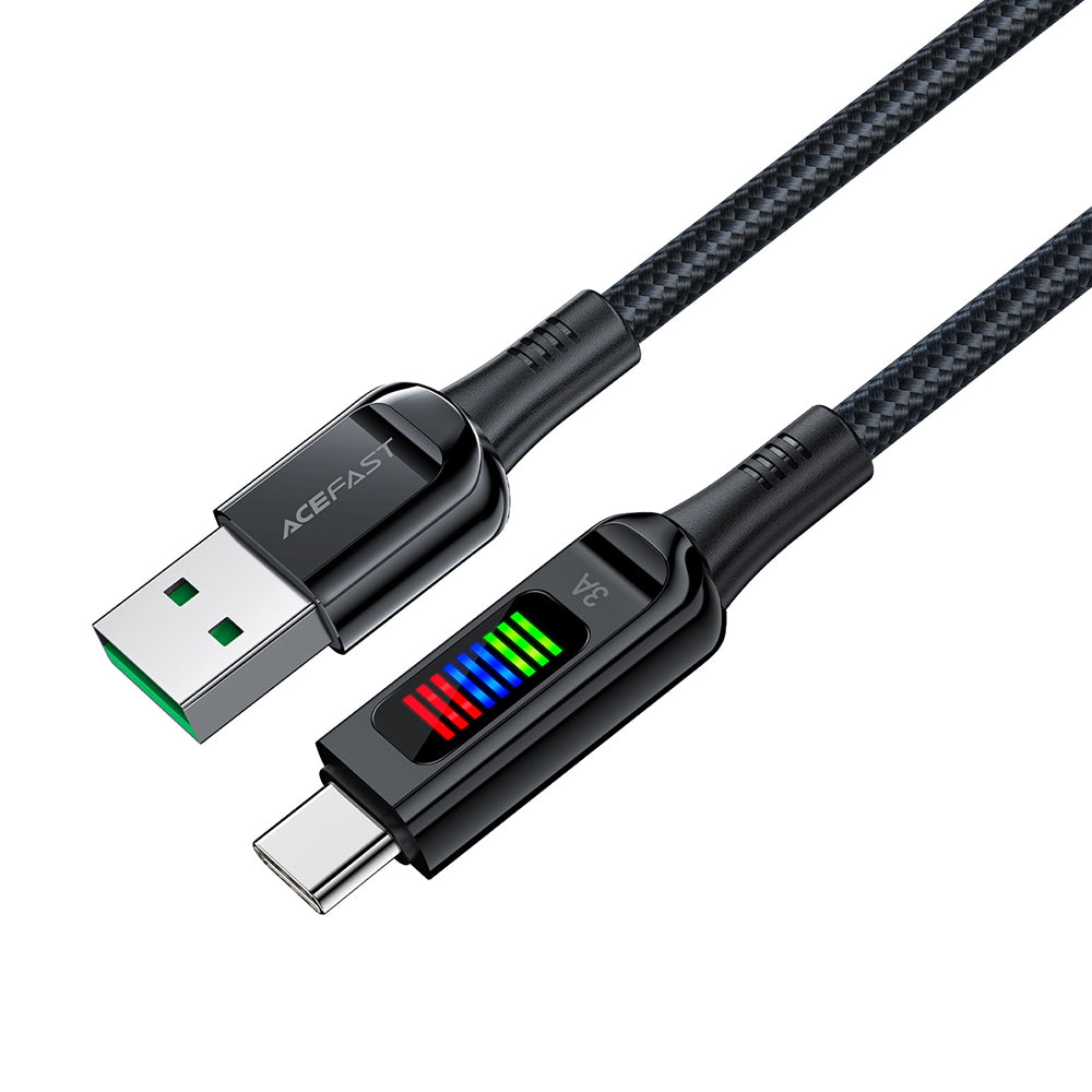 Cablu Acefast (C7-04), USB to Type-C, Fast Charging, 3A, Braided Nylon, 25.000 Bends, 1.2m, Negru