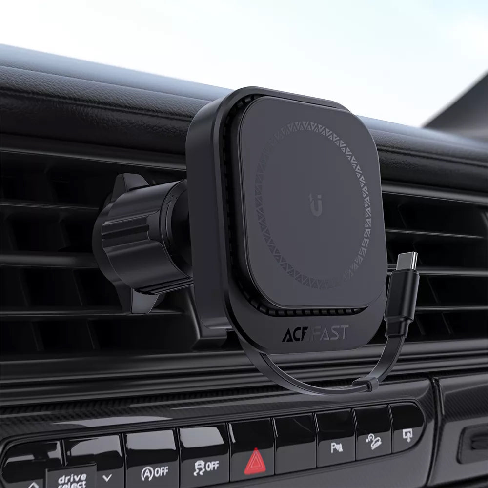 Suport Acefast with Wireless Charging (D32), for iPhone, MagSafe, Retractable Cable, for Air Vent, USB-C, 85cm, Negru