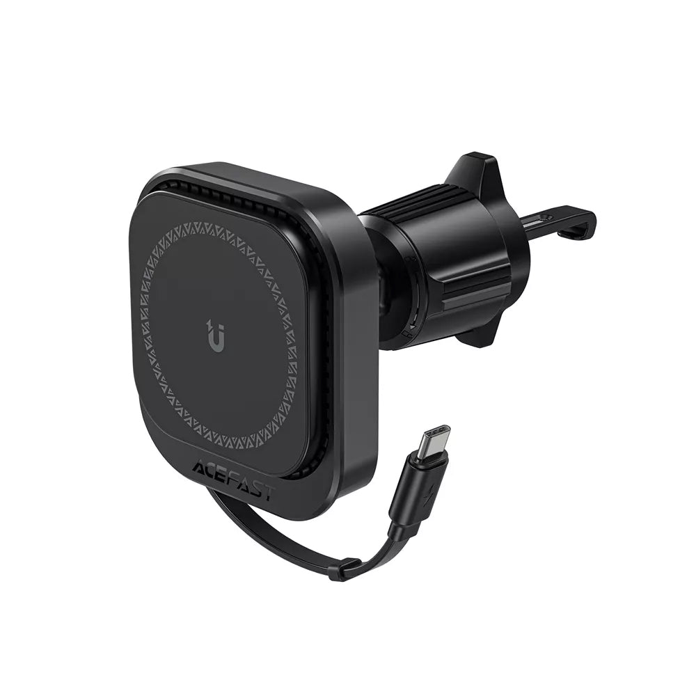 Suport Acefast with Wireless Charging (D32), for iPhone, MagSafe, Retractable Cable, for Air Vent, USB-C, 85cm, Negru
