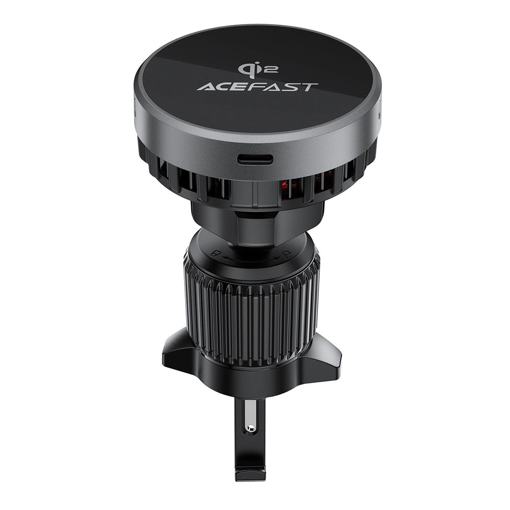 Suport Acefast with Wireless Charging (D40), for Air Vent, Magnetic Grip, Ice Cooling, Qi2, USB-C, 15W, Metal Gray