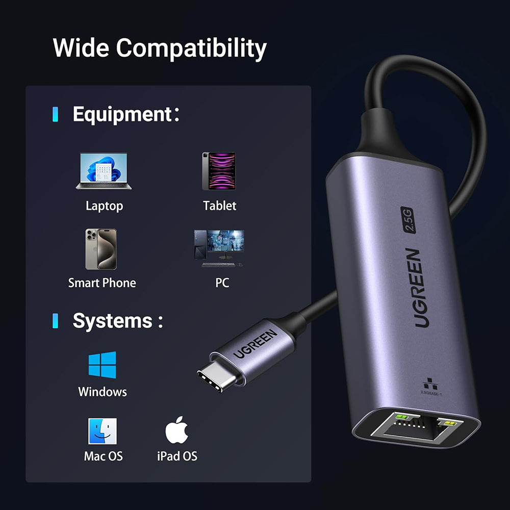 Adaptor Ugreen Ethernet Adapter CM648 (25052), USB-C to RJ45 LAN Port, Plug & Play, Windows, macOS, 1000Mbps, 5Gbps, 2.5G, Gri