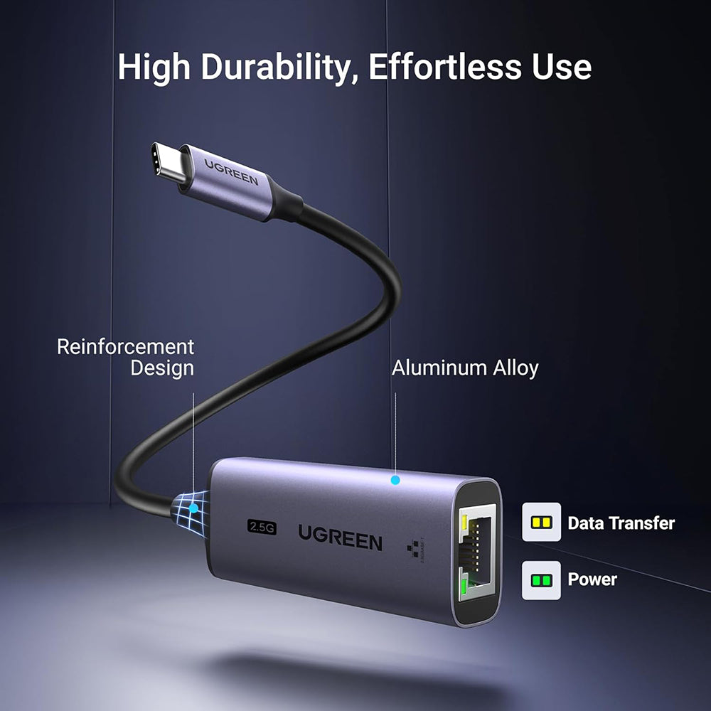 Adaptor Ugreen Ethernet Adapter CM648 (25052), USB-C to RJ45 LAN Port, Plug & Play, Windows, macOS, 1000Mbps, 5Gbps, 2.5G, Gri