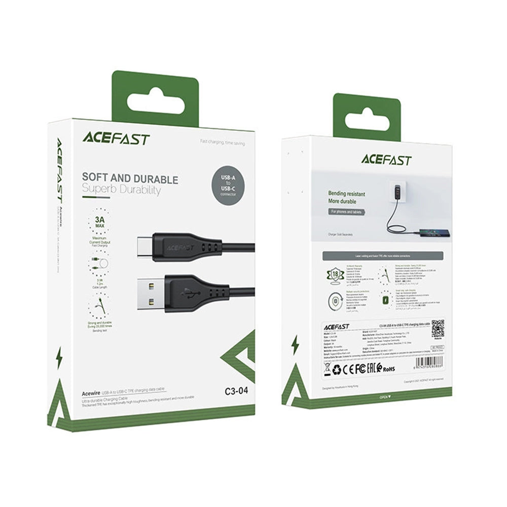 Cablu Acefast (C3-03), USB to Type-C, 60W, 3A, Fast Charging, 1.2m, Negru