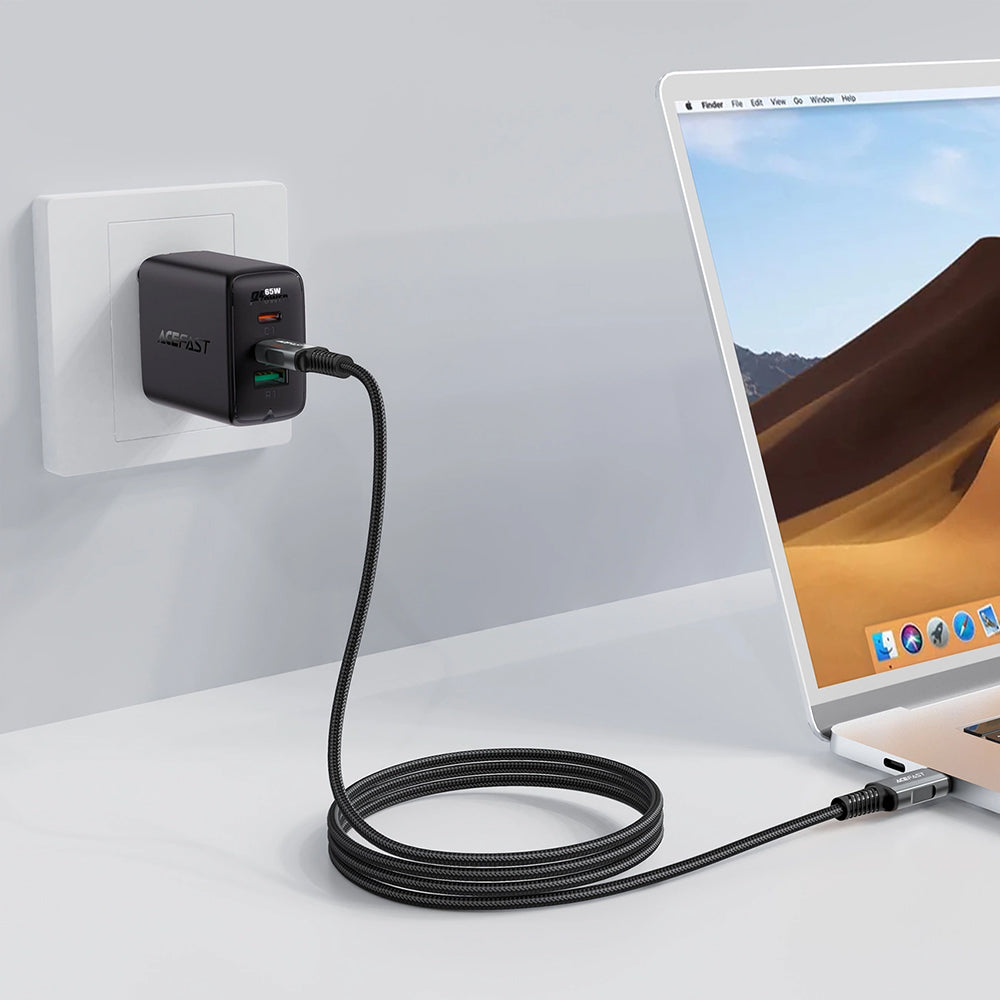 Cablu Acefast (C1-09), SuperCharge, Audio-Video, USB-C to USB-C, 40Gbps, 4K, 5A, 240W, PD3.1, USB4, 1m, Gri / Black