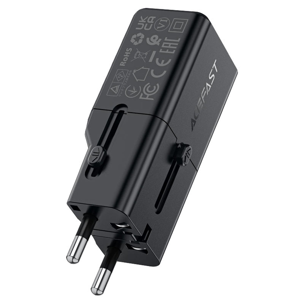 Incarcator Acefast Travel Adapter (Z7), GaN, Type-C, EU, UK, AU, US, PD30W, Multifunctional Fast Charger, Mini Design, Negru