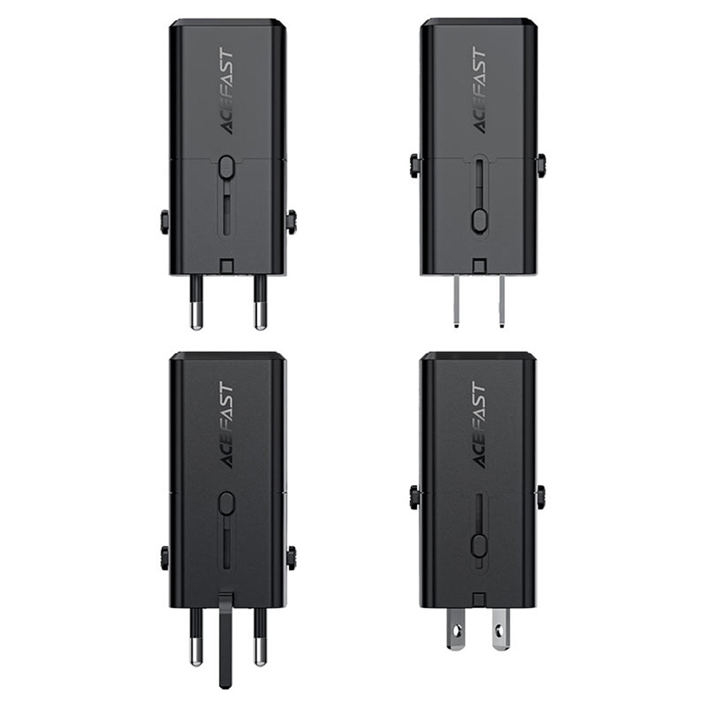 Incarcator Acefast Travel Adapter (Z7), GaN, Type-C, EU, UK, AU, US, PD30W, Multifunctional Fast Charger, Mini Design, Negru