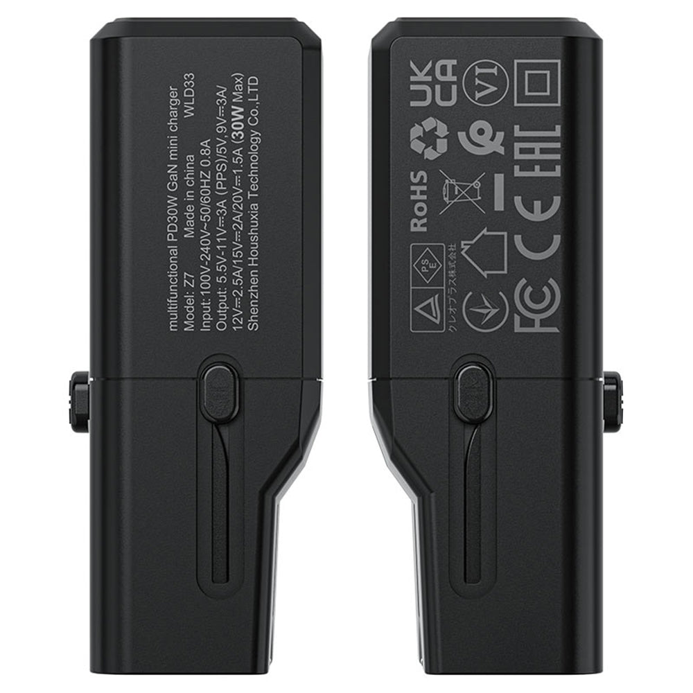 Incarcator Acefast Travel Adapter (Z7), GaN, Type-C, EU, UK, AU, US, PD30W, Multifunctional Fast Charger, Mini Design, Negru