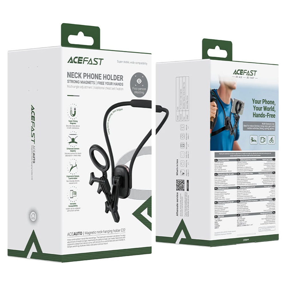 Suport Acefast Neck Phone (E32), Magnetic Grip for GoPro, Phone, 360° Adjustable, Secure Fit, Strong Magnets, Negru
