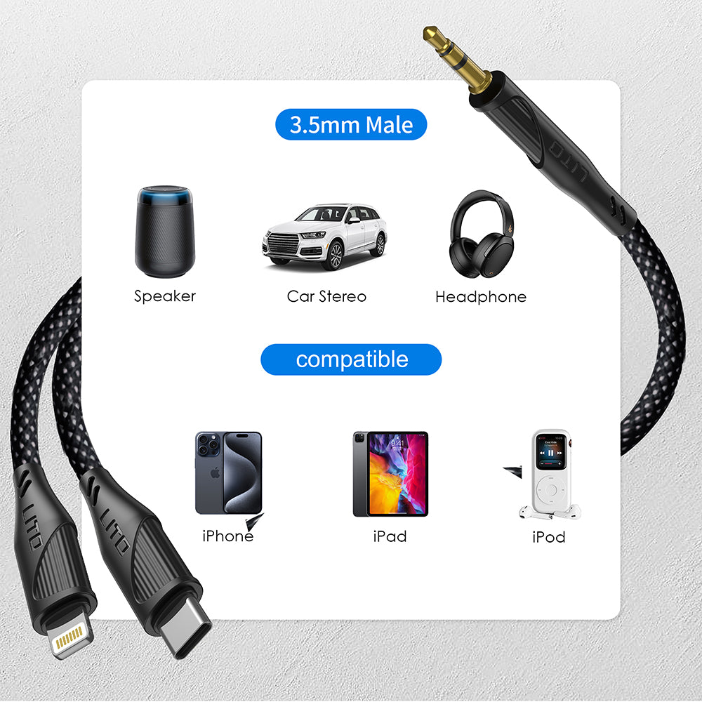 Adaptor Lito Audio Cable Adapter (LA02), Type-C to Jack 3.5mm, Zero Signal Loss, Nylon-braided, 1m, Negru