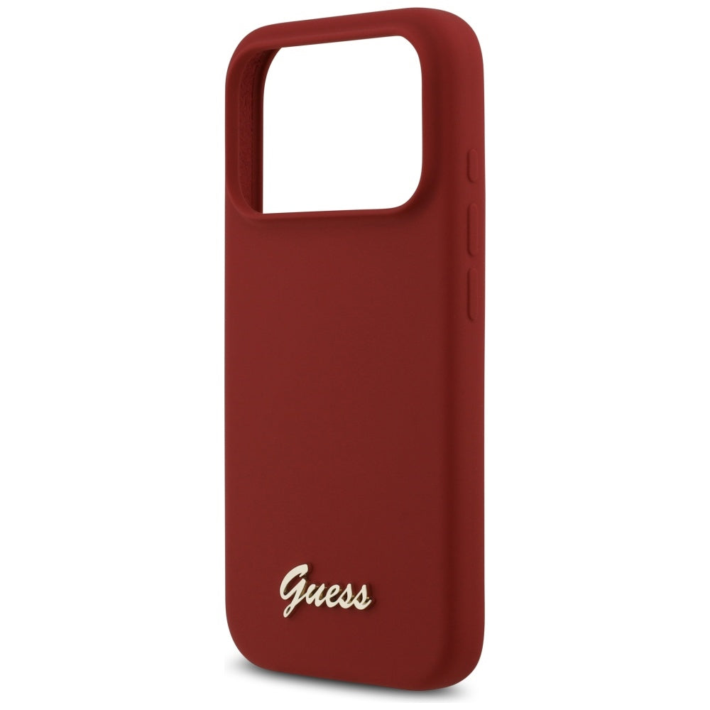 Husa de protectie Guess Silicone Script Metal Logo MagSafe (GUHMP17LSMBSLM) compatibil cu iPhone 17 Pro, Rosu