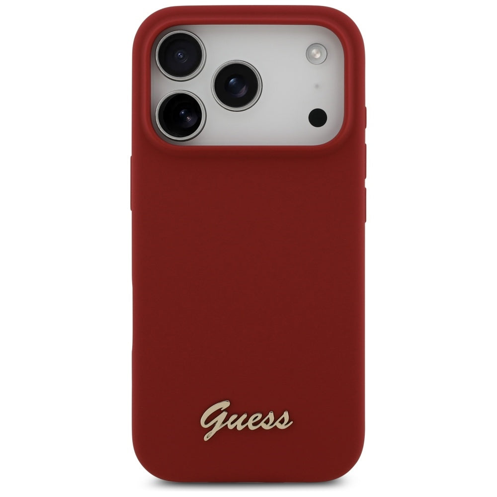 Husa de protectie Guess Silicone Script Metal Logo MagSafe (GUHMP17LSMBSLM) compatibil cu iPhone 17 Pro, Rosu