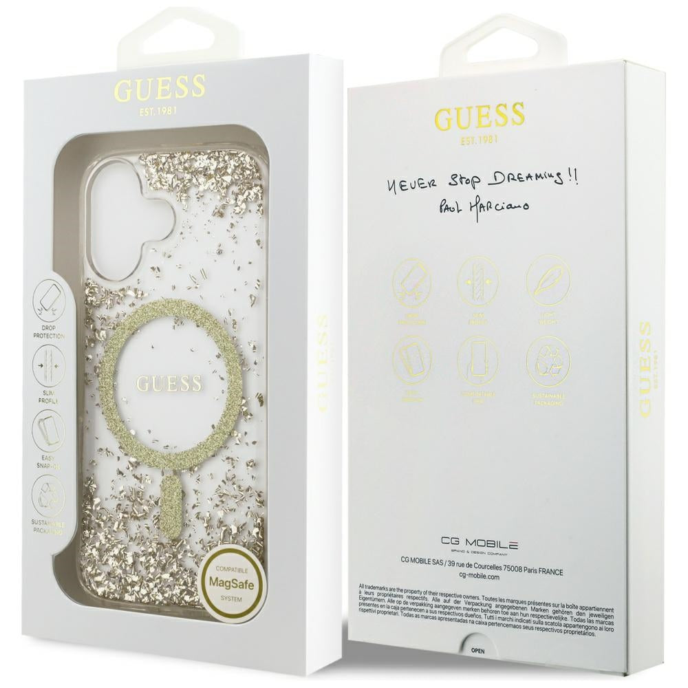 Husa de protectie Guess Resin Bottom Glitter MagSafe (GUHMP17SRGRGED) compatibil cu iPhone 17, Auriu