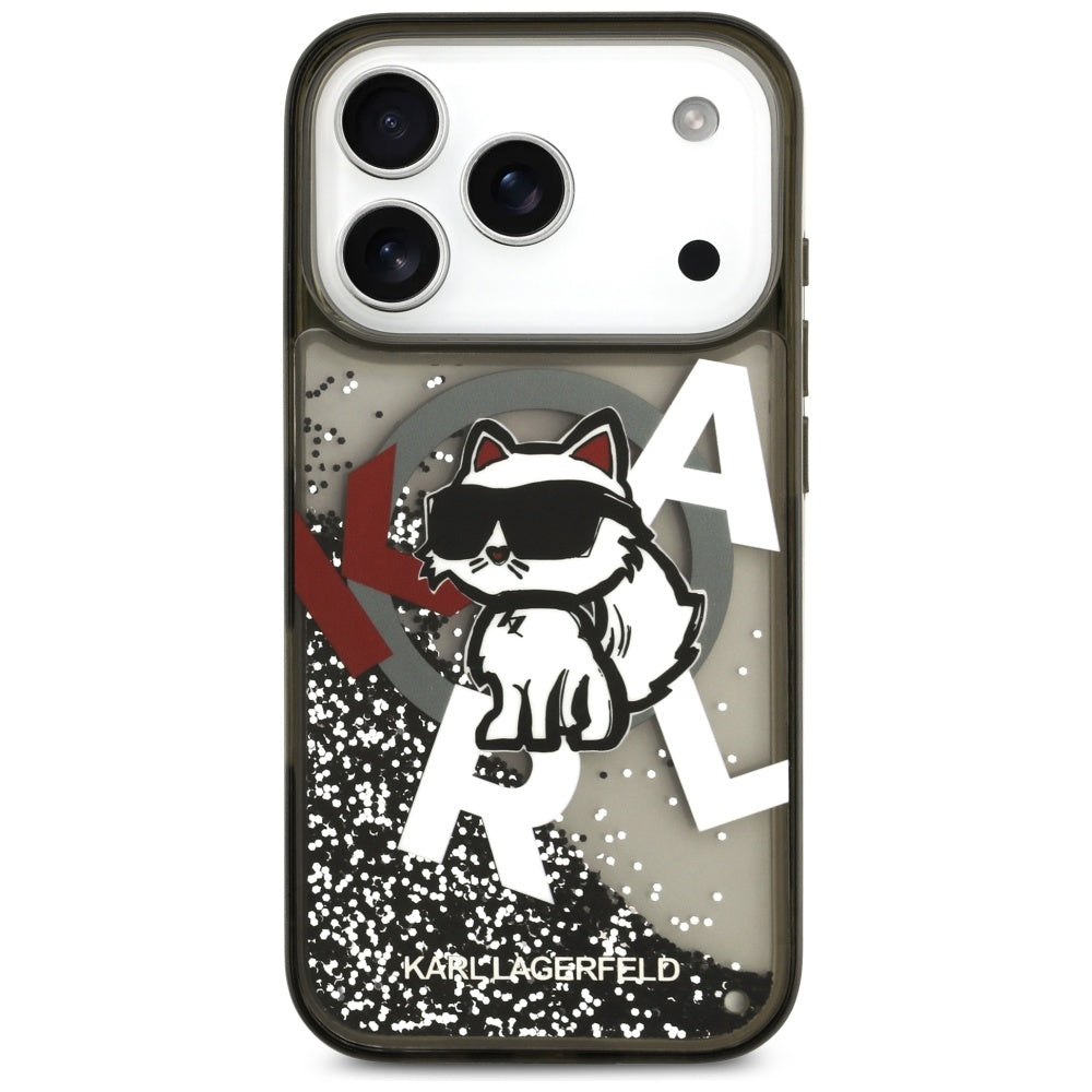 Husa de protectie Karl Lagerfeld Liquid Glitter Choupette Logo MagSafe (KLHMP17LLCHSCTDK) compatibil cu iPhone 17 Pro, Negru