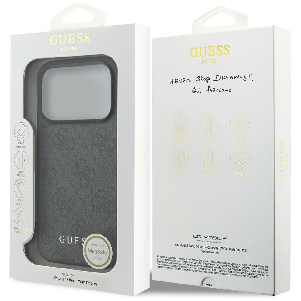 Husa de protectie Guess Hardcase 4G Charm Cradle MagSafe (GUHMP17LGF4GCK) compatibil cu iPhone 17 Pro, Negru
