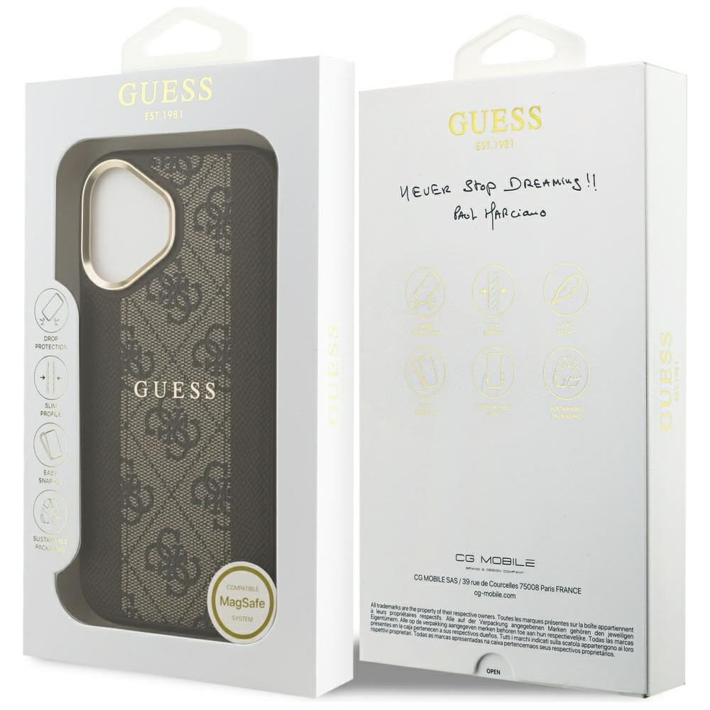 Husa de protectie Guess Hardcase 4G Stripe MagSafe (GUHMP17SPG4SEMCW) compatibil cu iPhone 17, Maro