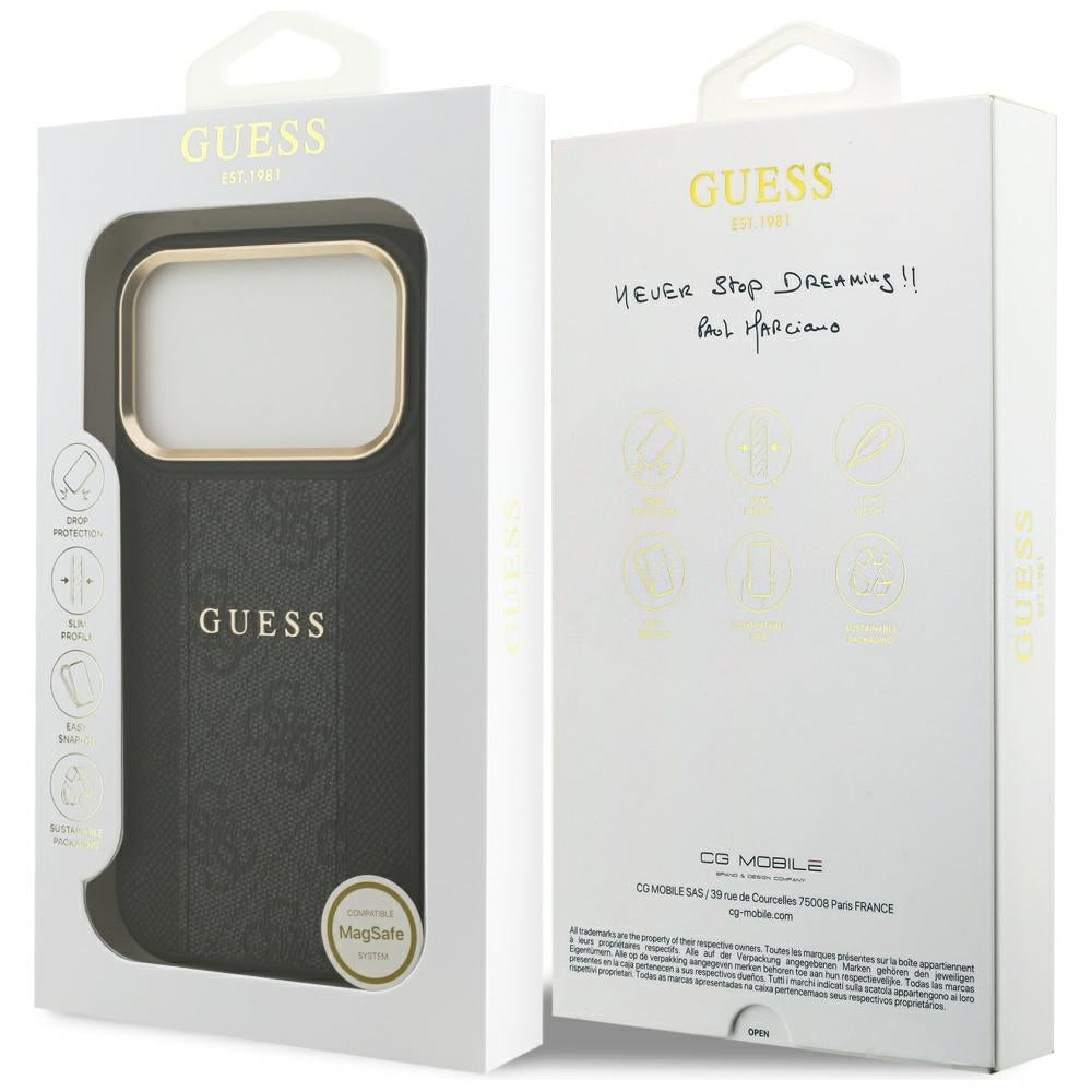 Husa de protectie Guess Hardcase 4G Stripe MagSafe (GUHMP17XPG4SEMCK) compatibil cu iPhone 17 Pro Max, Negru