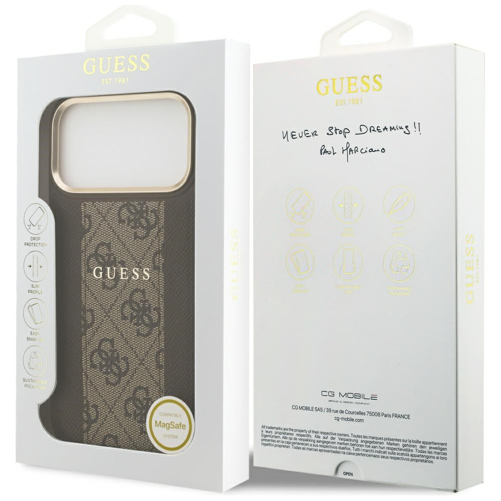 Husa de protectie Guess Hardcase 4G Stripe MagSafe (GUHMP17LPG4SEMCW) compatibil cu iPhone 17 Pro, Maro