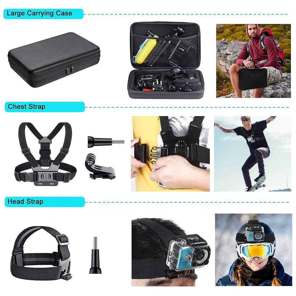 Suport Techsuit Accessory Kit CamQuest 50in1 (SA50), for GoPro Hero, SJCAM, Action Cameras, with Carrying Case, Negru