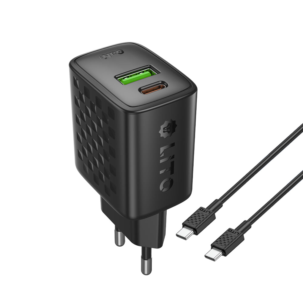 Incarcator Lito (LC19T), with Type-C Cable Included, Type-C, USB Output, PD30W, GaN, PC Fireproof, EU Plug, Negru
