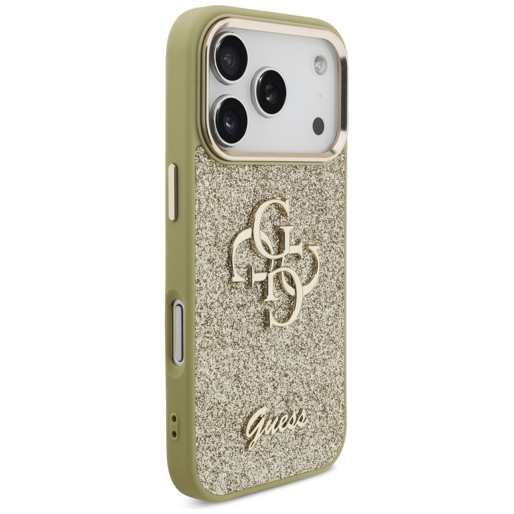 Husa de protectie Guess Fixed Glitter Big 4G Metal Frame (GUHCP17LHG4SGCD) compatibil cu iPhone 17 Pro, Auriu
