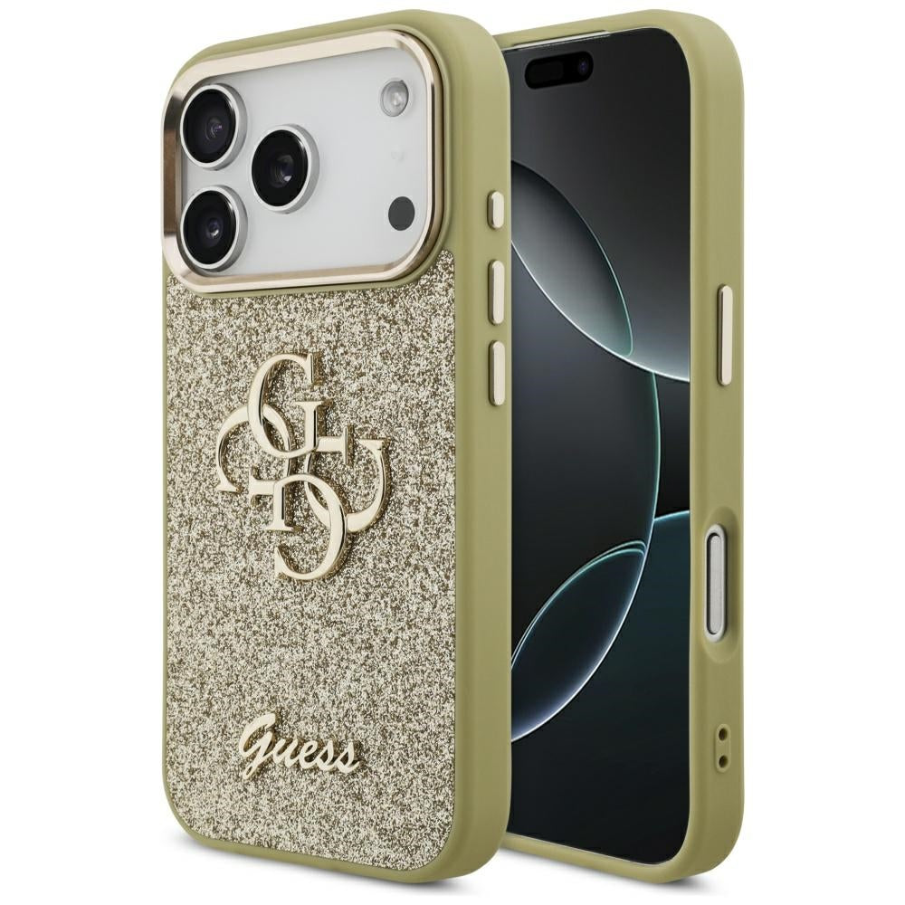 Husa de protectie Guess Fixed Glitter Big 4G Metal Frame (GUHCP17LHG4SGCD) compatibil cu iPhone 17 Pro, Auriu