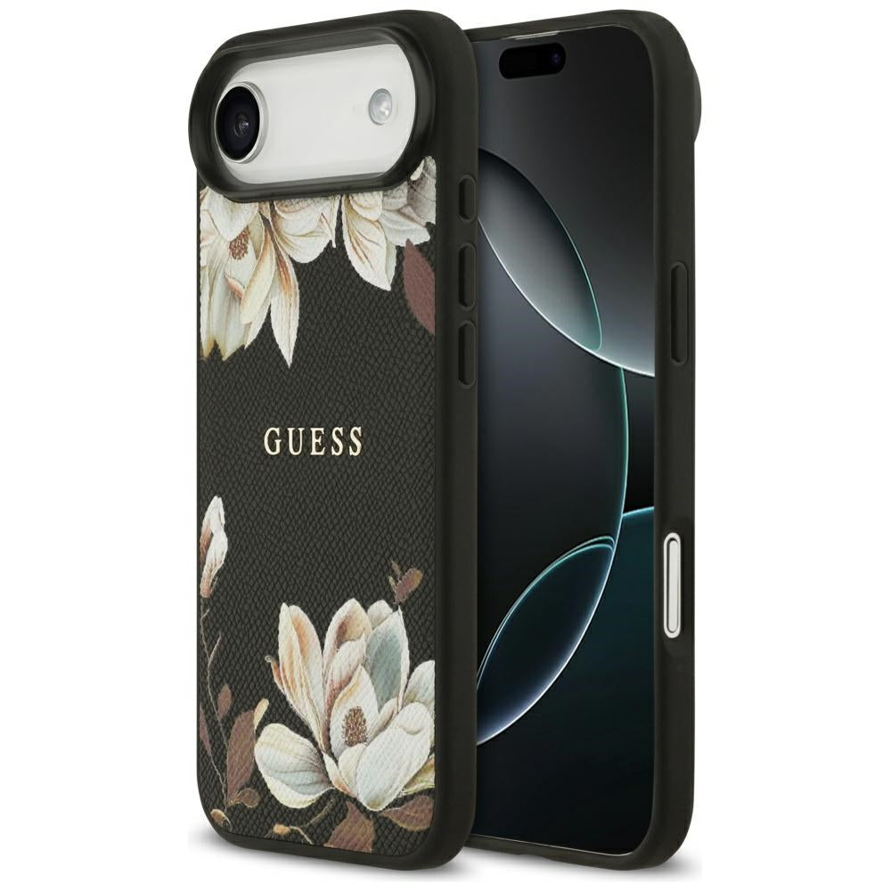Husa de protectie Guess Grained Flowers MagSafe (GUHMP17MPGNMPLMK) compatibil cu iPhone 17 Air, Negru
