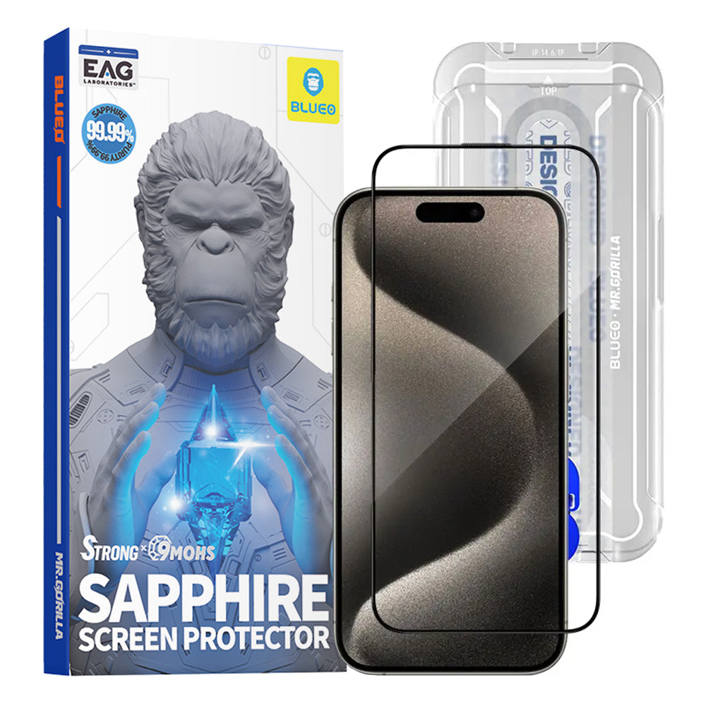 Folie de protectie Blueo Premium Sapphire Non Breaking / Scratching 9H Glass compatibil cu iPhone 15 Pro Max, Negru