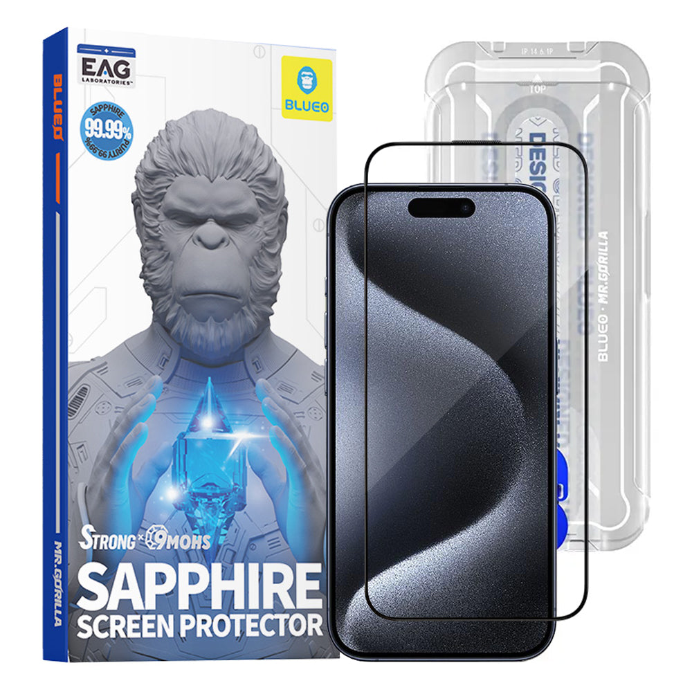 Folie de protectie Blueo Premium Sapphire Non Breaking / Scratching 9H Glass compatibil cu iPhone 15 Pro, Negru
