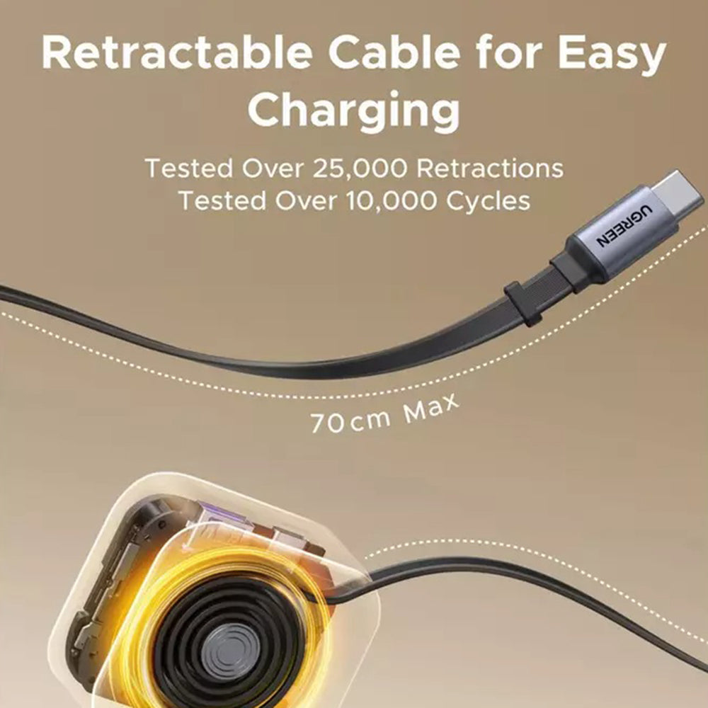 Incarcator Ugreen Car EC603 (55909B), with Retractable USB-C Cable, Dual-Port, 90W, Quick Charge, 70cm, Negru