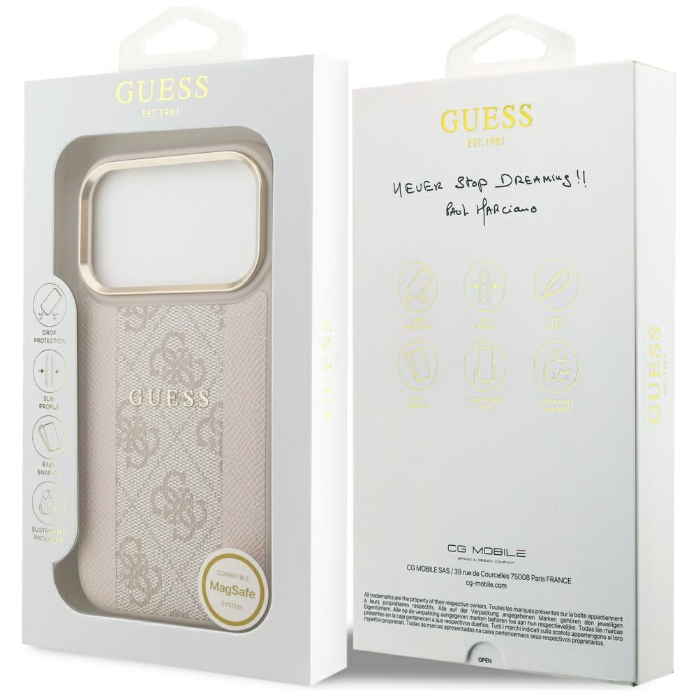 Husa de protectie Guess Hardcase 4G Stripe compatibil cu iPhone 17 Pro, Roz