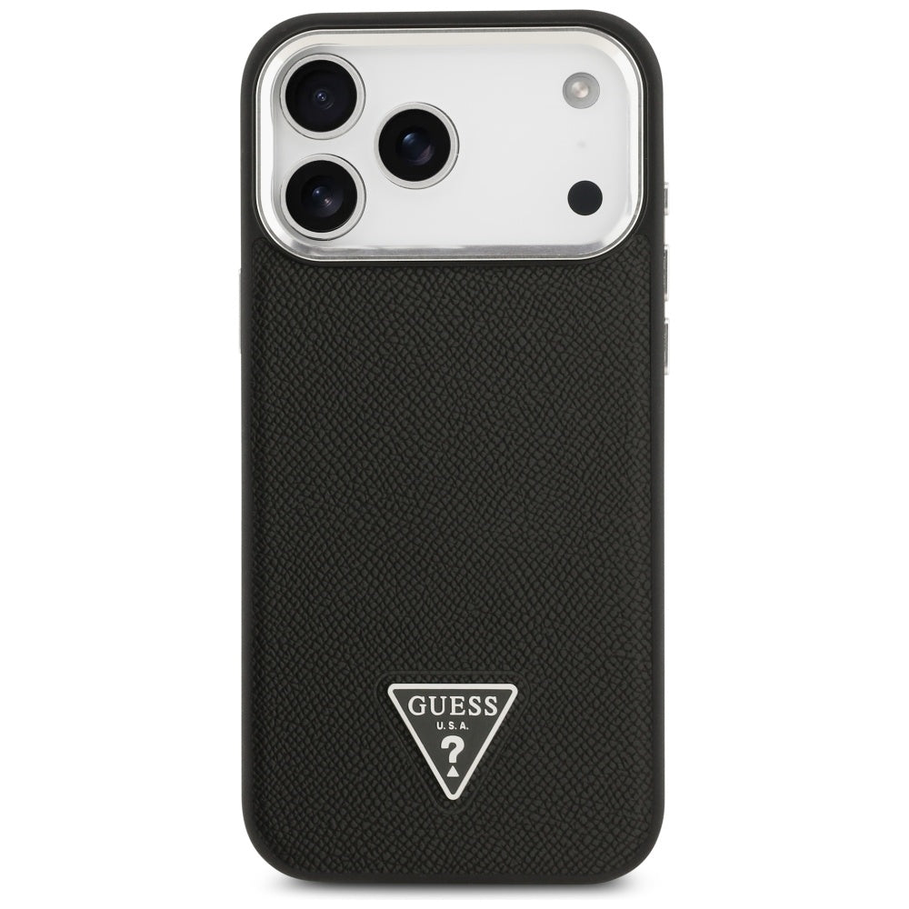 Husa de protectie Guess Grained Triangle Logo MagSafe compatibil cu iPhone 17 Pro Max, Negru