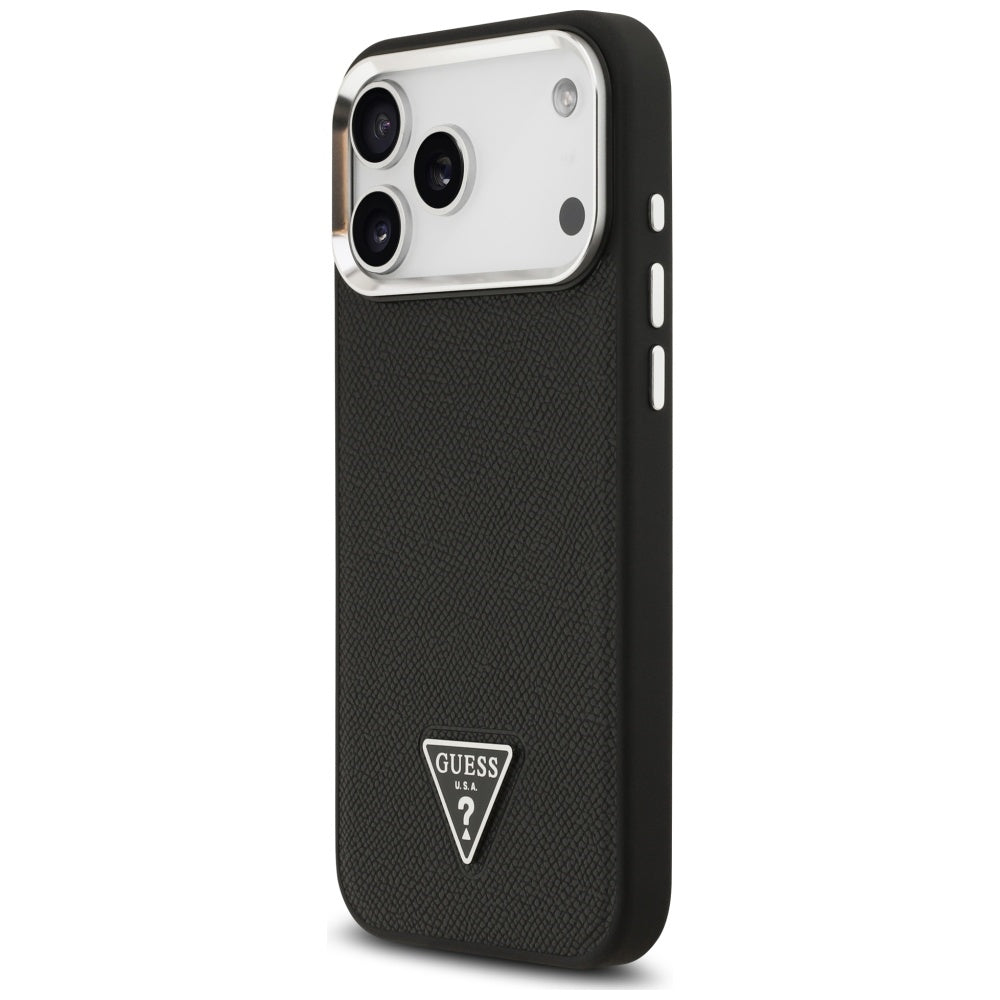 Husa de protectie Guess Grained Triangle Logo MagSafe compatibil cu iPhone 17 Pro Max, Negru