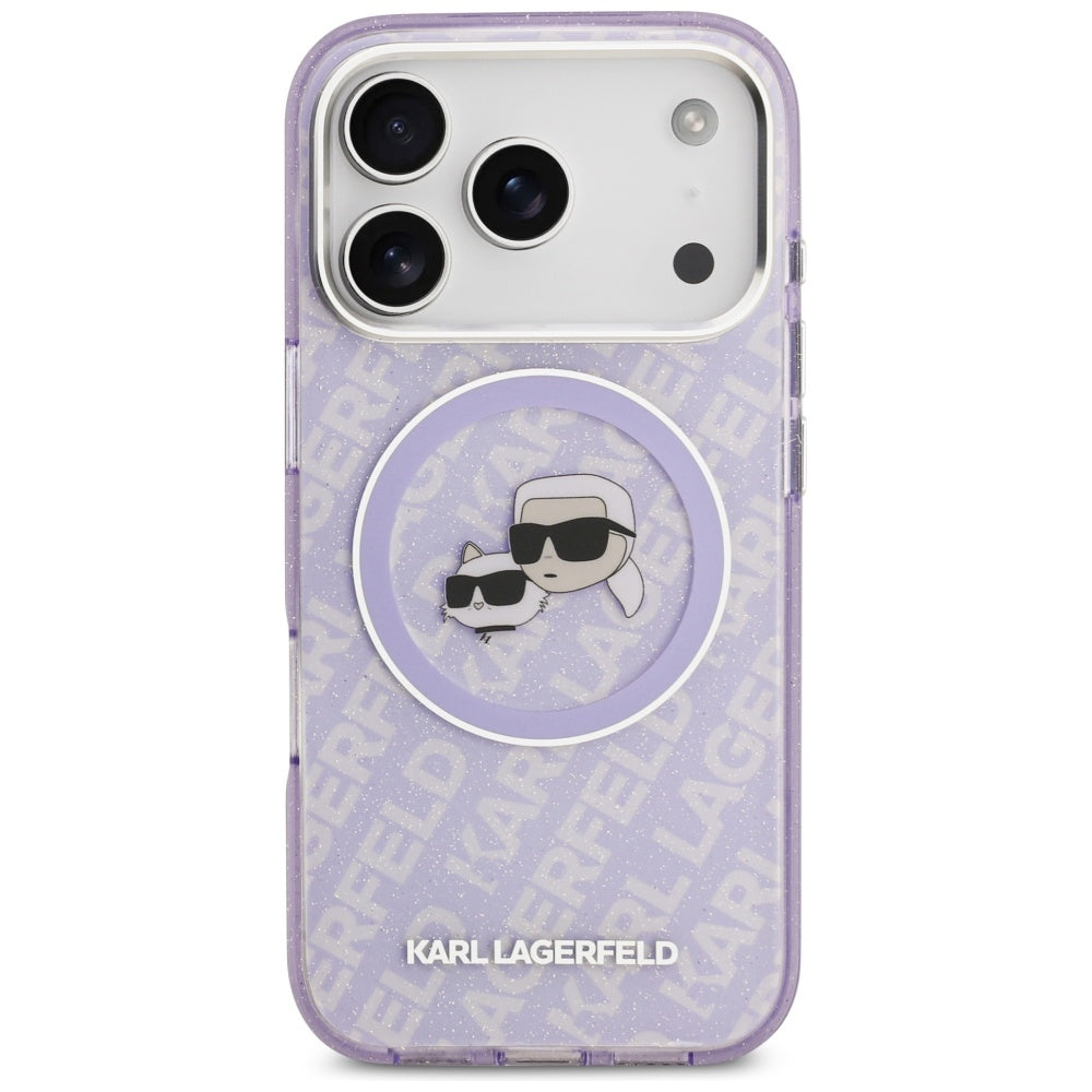 Husa de protectie Karl Lagerfeld IML Glitter K&C Heads Logo MagSafe (KLHMP17LHMKBKCHOU) compatibil cu iPhone 17 Pro, Mov