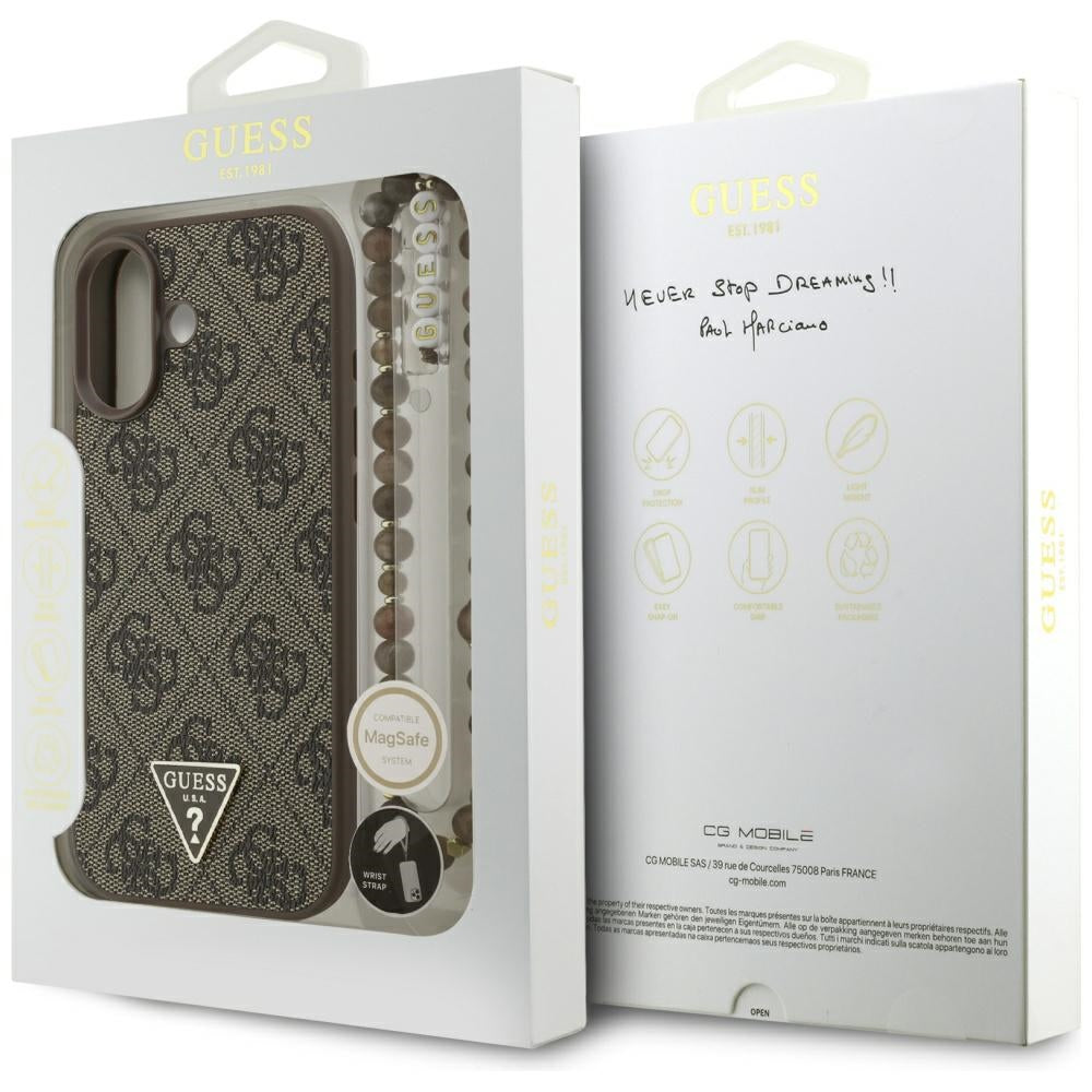 Husa de protectie Guess Hardcase 4G Strap Triangle Logo MagSafe (GUHMP17SP4TSDPPSW) compatibil cu iPhone 17, Maro