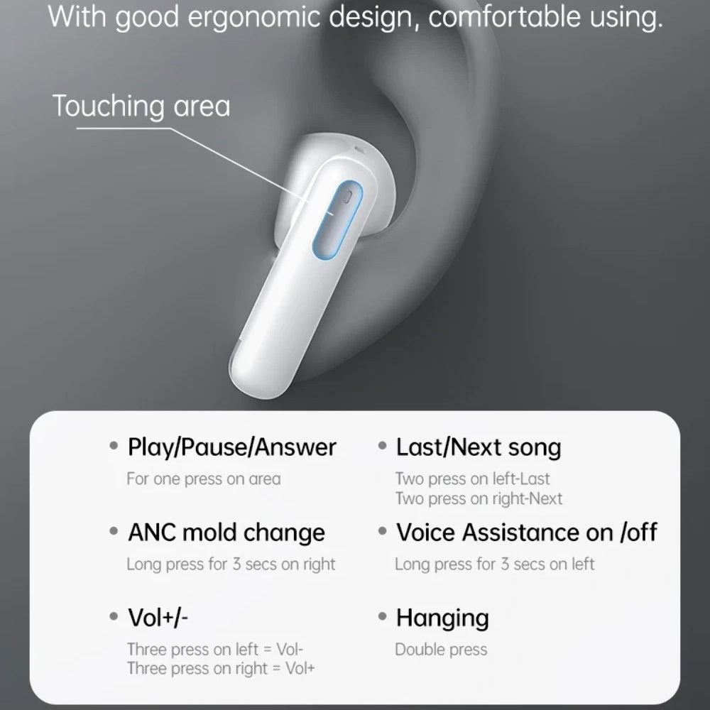 Casti Yesido (TWS34), Dual Microphone, ANC, Bluetooth 5.3, ENC, In-ear Design, Touch Control, 320mAh, Alb