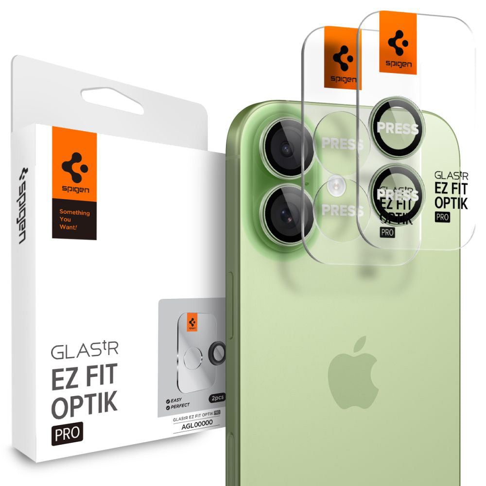 Folie de protectie Spigen (set de 2) Optik.tR EZ Fit Pro Camera Glass (AGL10128) compatibil cu iPhone 17 / iPhone 16 Plus / iPhone 16, Verde