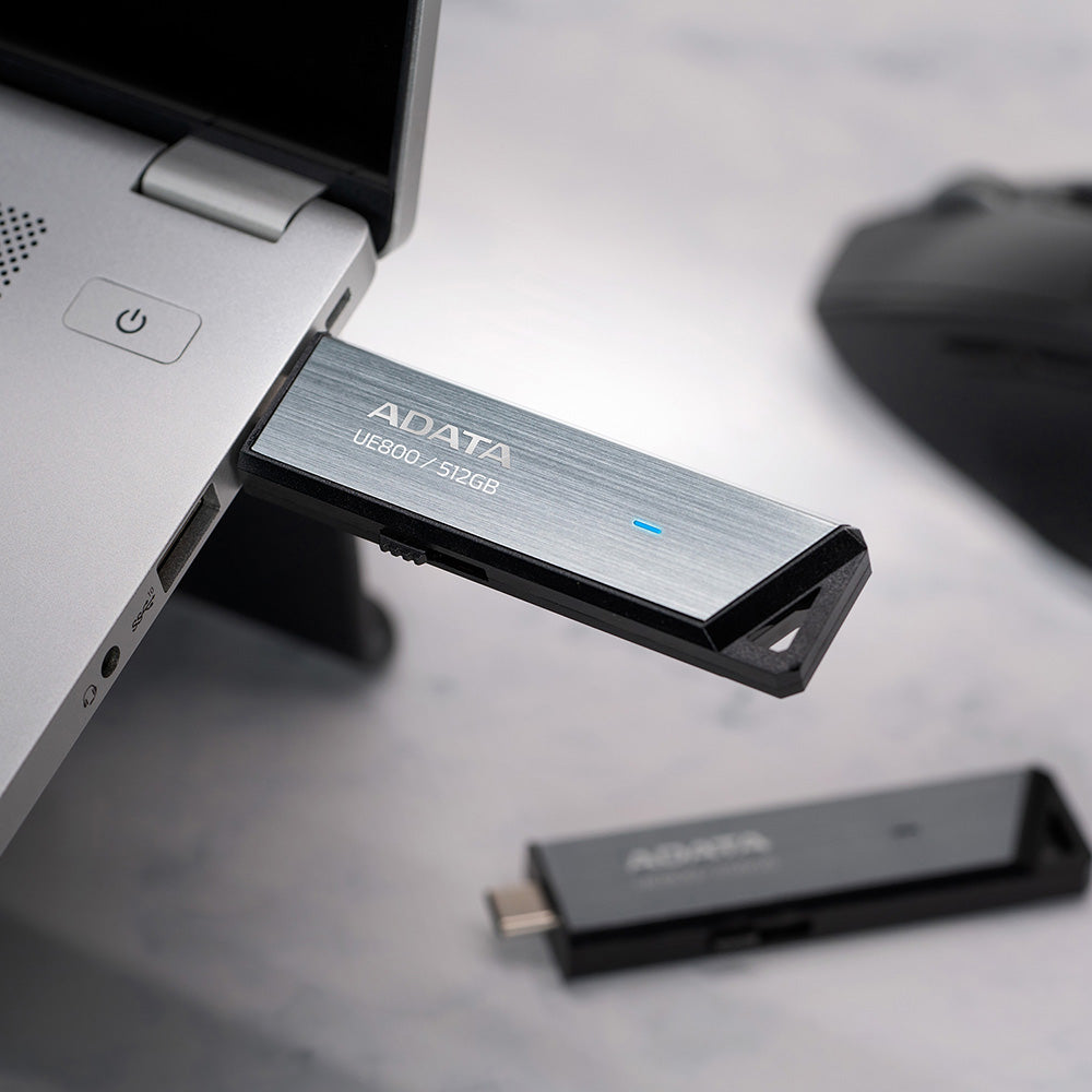 Stocare Adata Memory Stick UE800 (AELI-UE800-256G-CSG), Type-C (USB 10Gbps), 256GB, Up to 1,000/950MB/s, Metal Texture, Argintiu