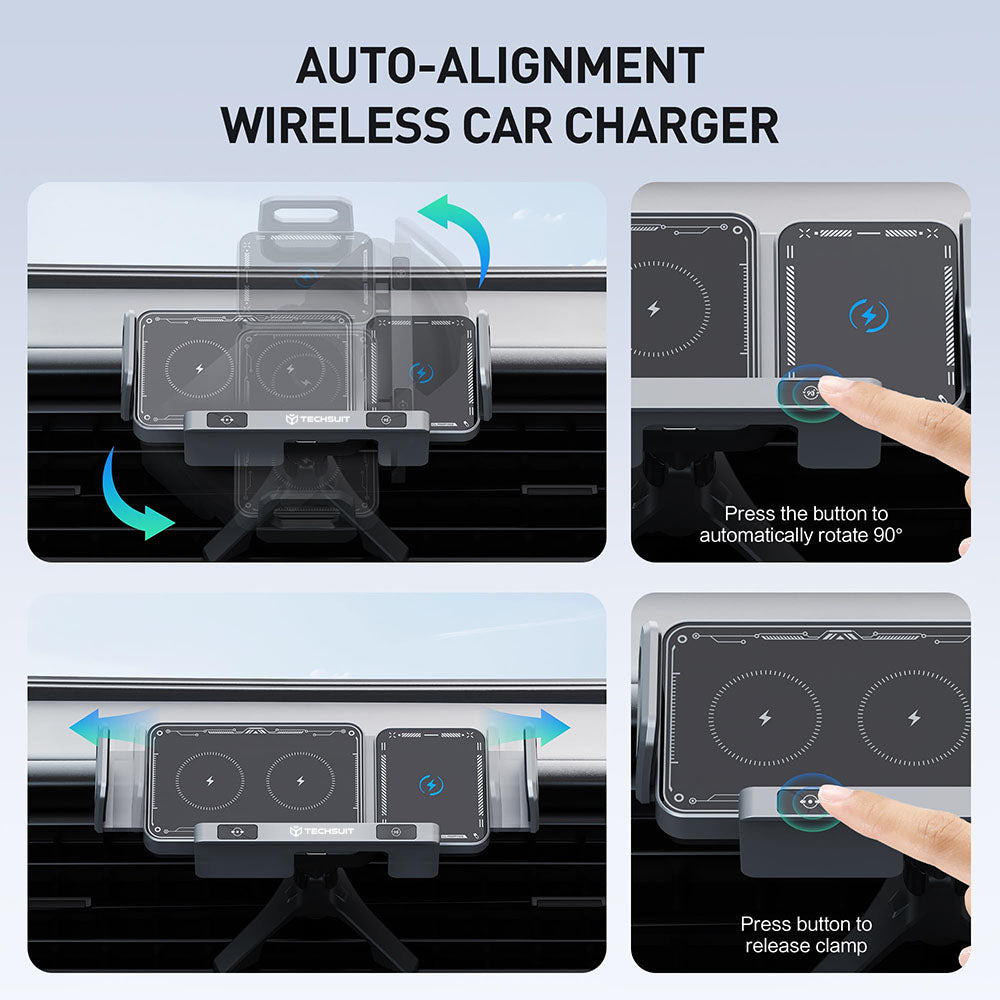 Suport Techsuit Premium with Wireless Charging ModoDock (SW1), for Air Vent, 90° Intelligent Rotation, 15W, Negru