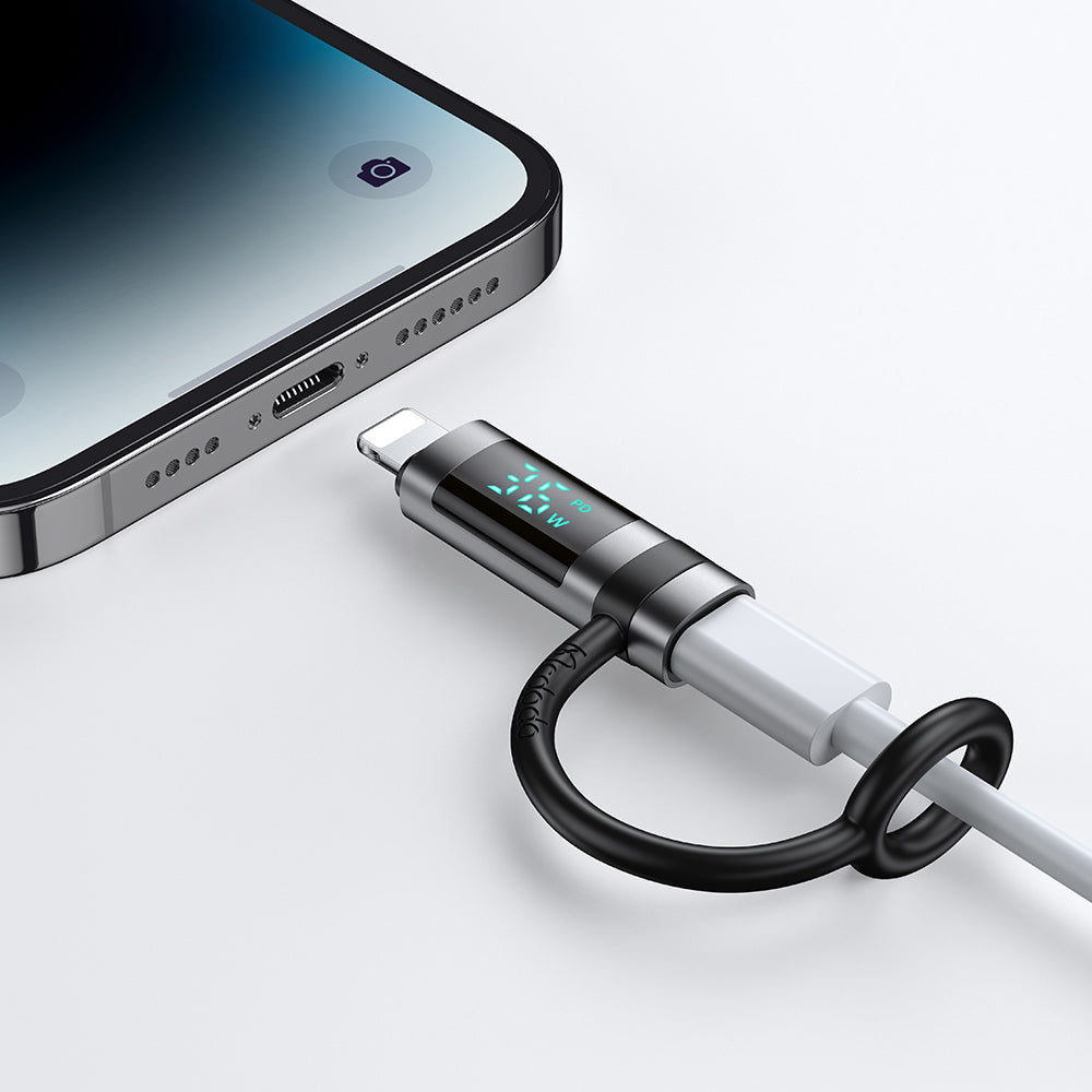 Adaptor Mcdodo Adapter Pigeon Series (OT-2610), with Silicone Hook, Aluminium Alloy, USB-C to Lightning 36W, HD LED Display, Negru