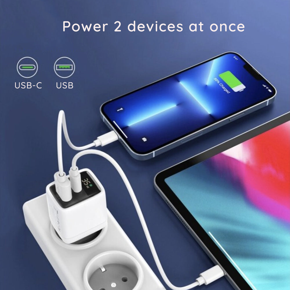 Incarcator Techsuit LEDChargX (CH3), Type-C, USB, GaN Technology, Fast Charge, LED Display, PD35W, Negru