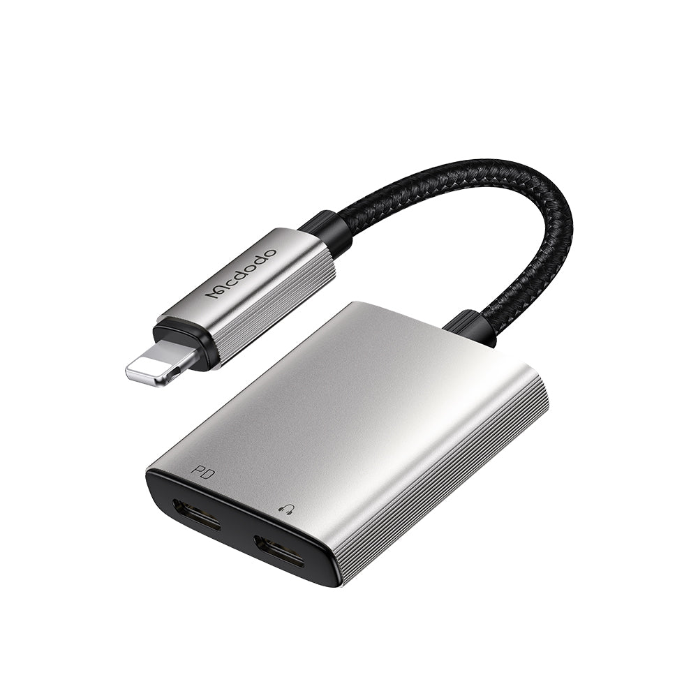 Adaptor Mcdodo Audio Adapter Wales Series (CA-5560), Lightning to 2x Lightning, Aluminum Alloy, Nylon, 5V/2A, 12.5cm, Gri