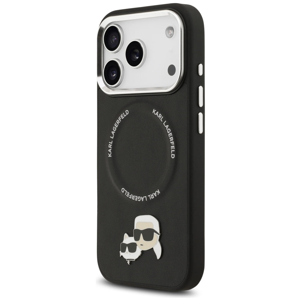 Husa de protectie Karl Lagerfeld Leather K&C Pins MagSafe (KLHMP17LPSMLRKCK) compatibil cu iPhone 17 Pro, Negru