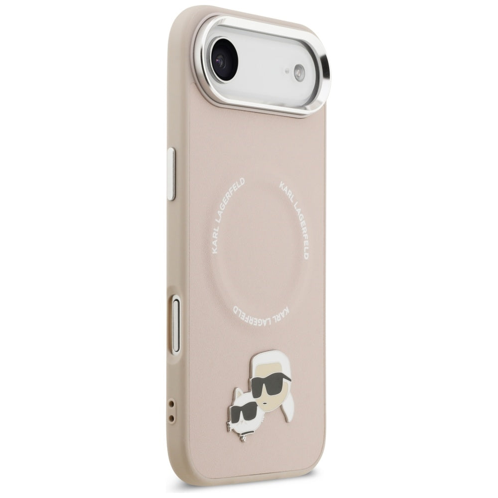 Husa de protectie Karl Lagerfeld Leather Karl & Choupette Pins MagSafe (KLHMP17MPSMLRKCP) compatibil cu iPhone 17 Air, Roz