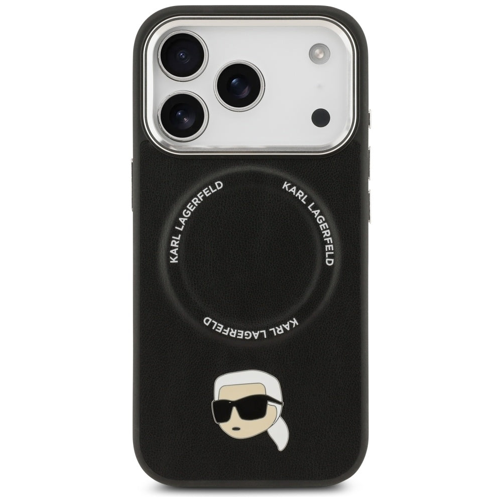 Husa de protectie Karl Lagerfeld Leather Karl Pin MagSafe (KLHMP17XPSMLRKLK) compatibil cu iPhone 17 Pro Max, Negru