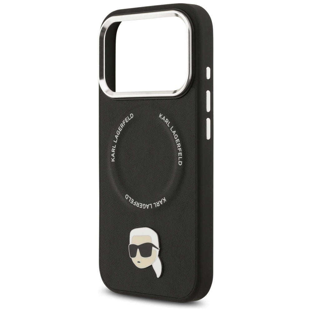 Husa de protectie Karl Lagerfeld Leather Karl Pin MagSafe (KLHMP17XPSMLRKLK) compatibil cu iPhone 17 Pro Max, Negru