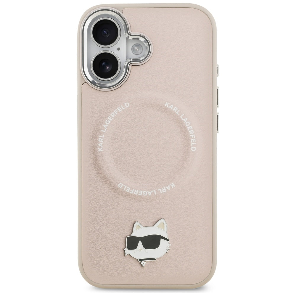 Husa de protectie Karl Lagerfeld Leather Choupette Pin MagSafe (KLHMP17SPSMLRCHP) compatibil cu iPhone 17, Roz