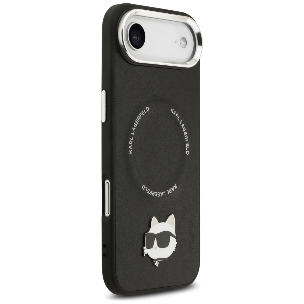 Husa de protectie Karl Lagerfeld Leather Choupette Pin MagSafe (KLHMP17MPSMLRCHK) compatibil cu iPhone 17 Air, Negru