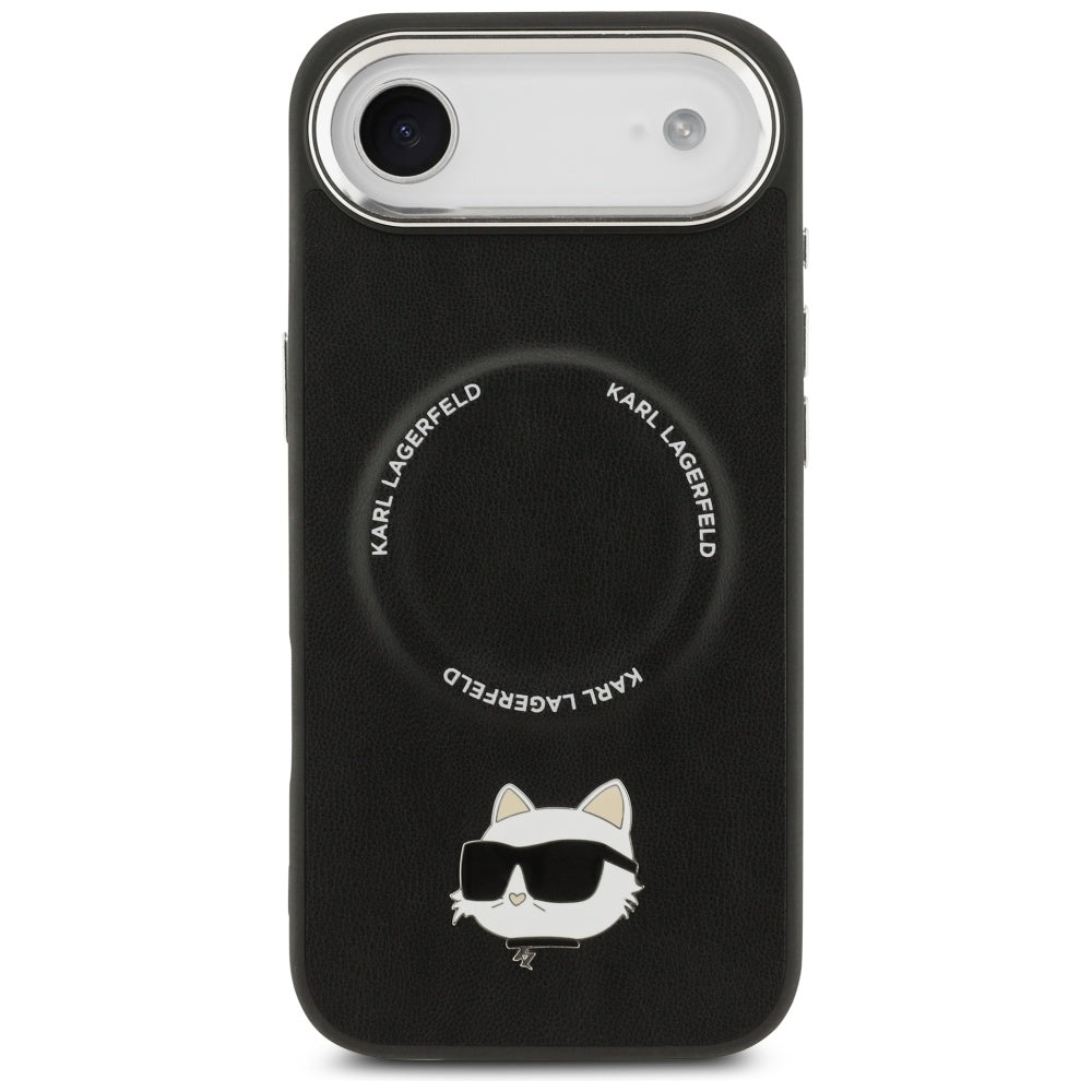 Husa de protectie Karl Lagerfeld Leather Choupette Pin MagSafe (KLHMP17MPSMLRCHK) compatibil cu iPhone 17 Air, Negru