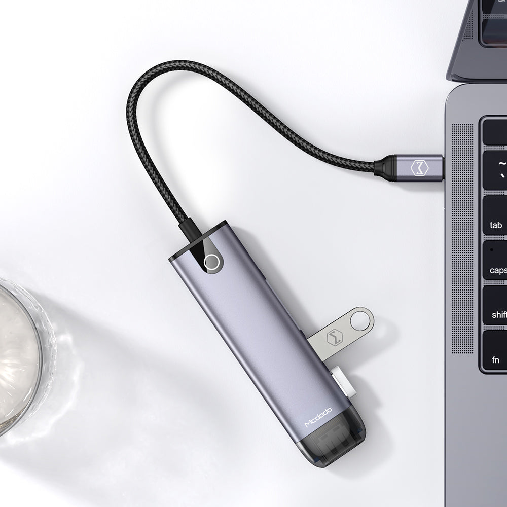 Hub/Dock Mcdodo Hub (HU-7740), 6in1, 2x USB3.0, Type-C PD100W, HDMI 4K, SD/TF Card Slot, 5Gbps, 2TB, Type-C Cable, Gri